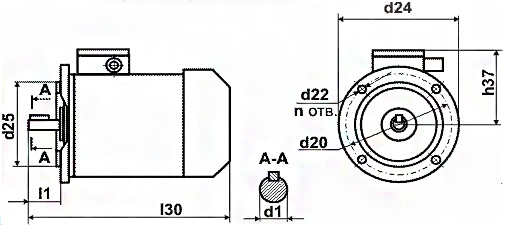 Габаритный чертеж электродвигателя серии ВА, АИМ исполнение 3001